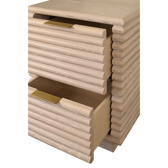 Worlds Away Matthew Izzo Home Nayla Cerused Oak Two Drawer Side Table With Brass Drawer Pulls For Sale - Image 4 of 6