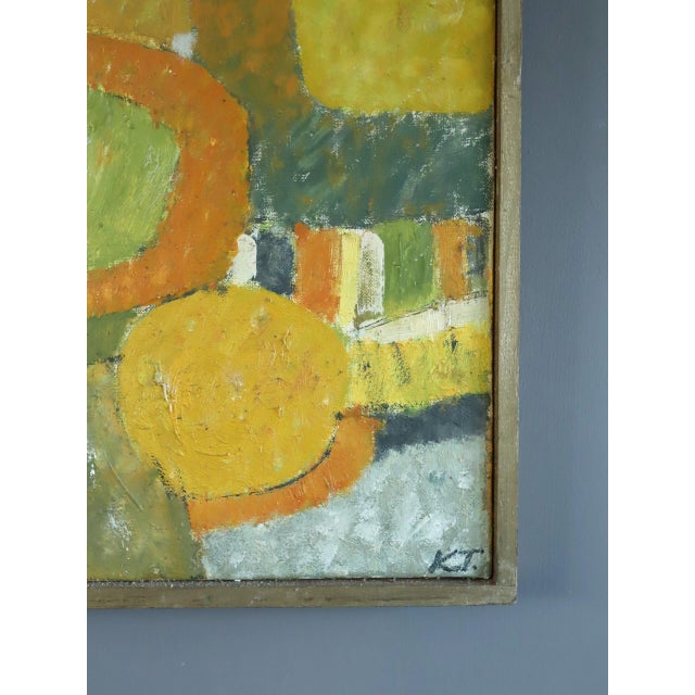 Textile 1970 Modernist 'Sunlit Forms' Vintage Swedish Original Abstract Geometric Oil Painting, Framed For Sale - Image 7 of 14