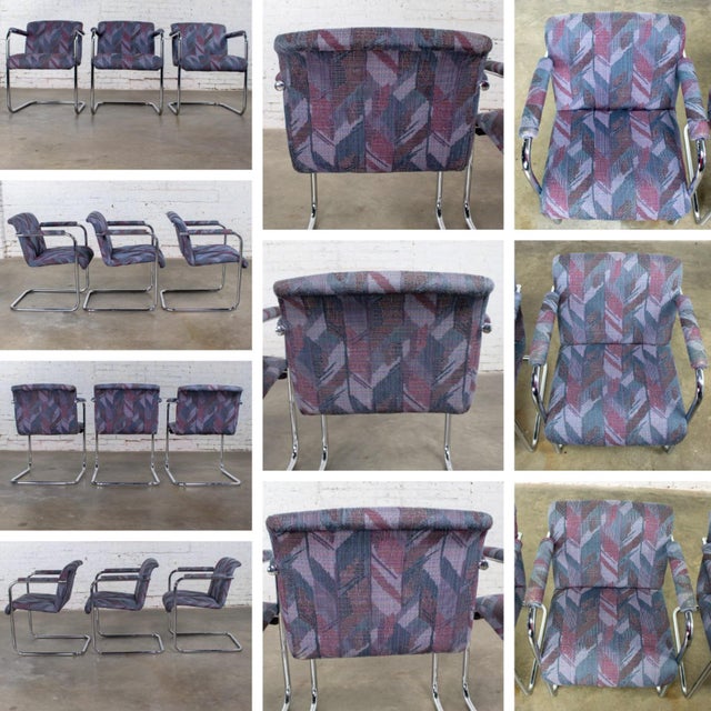 Late 20th Century Modern Set of 3 Armchairs W/Chrome Tube Cantilever Frames Style of Steelcase For Sale - Image 14 of 18