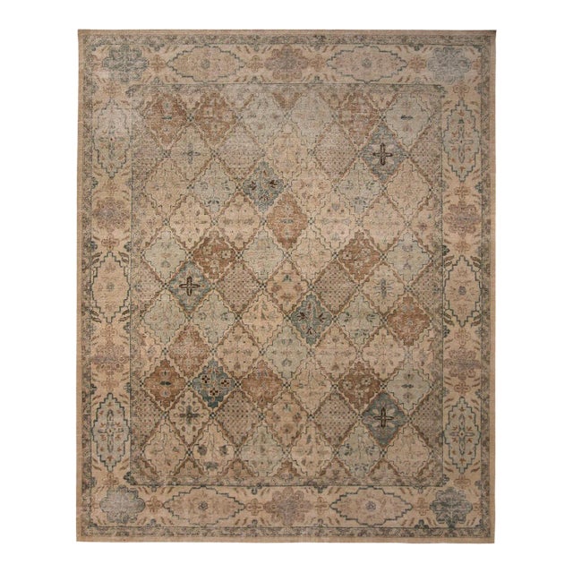 Rug & Kilim’s Oversized Bohemian Argyle Rug in Blue and Beige, 12x18 For Sale