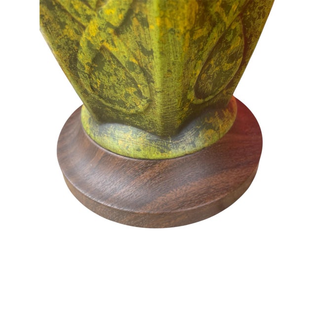 1960s Pair Large Mid Century Modern Green Lava Glaze Ceramic Lamps For Sale - Image 5 of 10