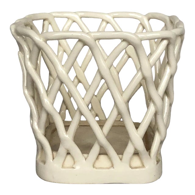 Vintage Woven Lattice Decorative Ceramic Basket Napkin Holder For Sale