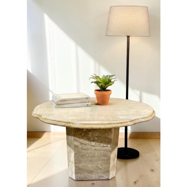 Pair of 1970s Italian Travertine Scalloped Edge Pedestal End Tables For Sale - Image 14 of 17
