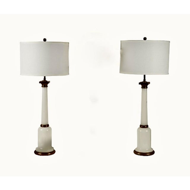 Alabaster Pair French Opaline Lamps For Sale - Image 8 of 8