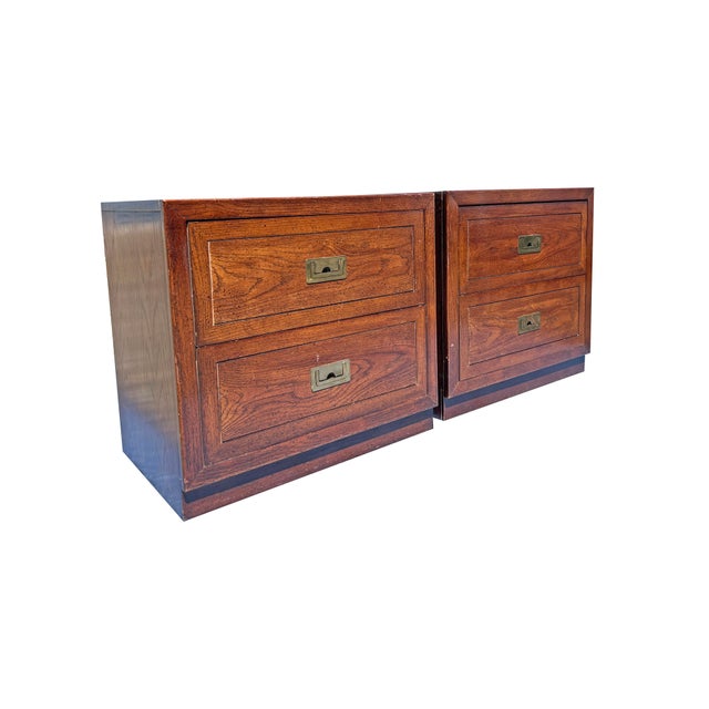 Henredon Vintage Henredon Style Campaign Nightstands or End Tables With Brass Hardware, A Pair For Sale - Image 4 of 6