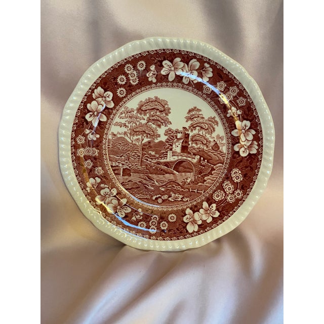 Victorian Final Markdown. Rare Find; Spode “Pink Tower” Design English Transferware Side Plates. Set of 3 For Sale - Image 3 of 10