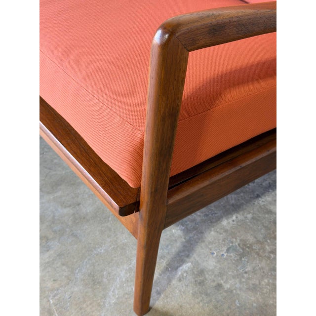 Terra Cotta In Style of Ib Kofod-Larsen for Selig Teak Sofa Newly Reupholstered Danish Mid-Century Modern 1960s For Sale - Image 8 of 13