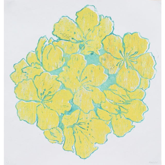 Yellow One of a Kind Woodblock Print "First Blooms of Spring" by Michelle Farro For Sale - Image 8 of 9
