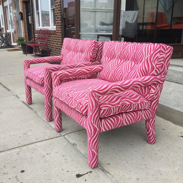 Fuschia Pink & White Animal Print Parsons Chairs A Pair Chairish