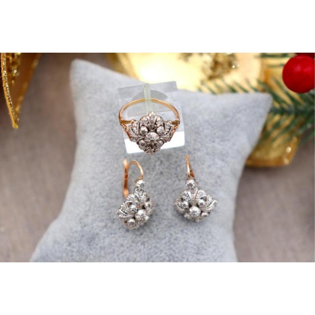 Ring and Earring Set in 19.2k Gold with Diamond Setting, Set of 3 For Sale - Image 5 of 8