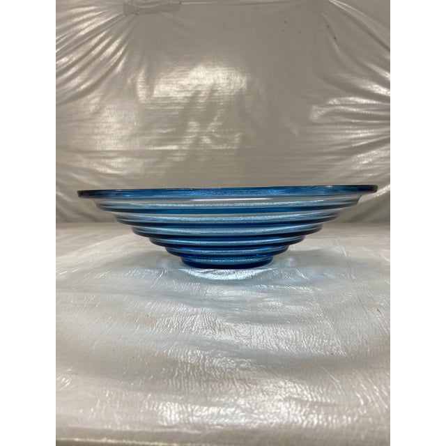 Late 20th Century Blue Ribbed Glass Bowl | Chairish
