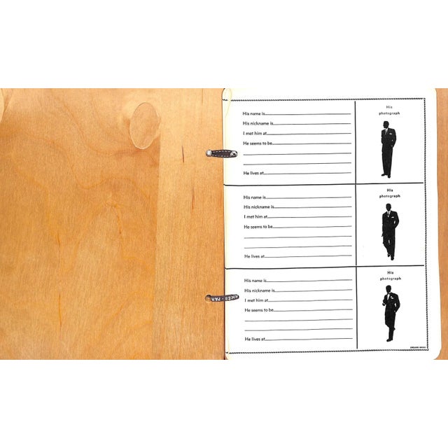 [7] pp. c1940s 10" x 8" w/ wood boards w/ scallop edge w/ 21 entries including: His name is... His nickname is... I met...