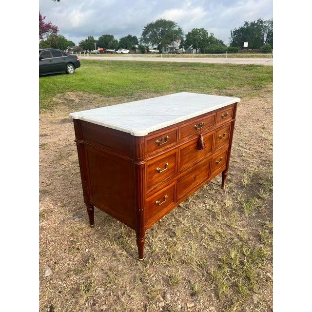 French 19th Century Louis XVI Carrara Marble Top Chest of Drawers For Sale - Image 4 of 6