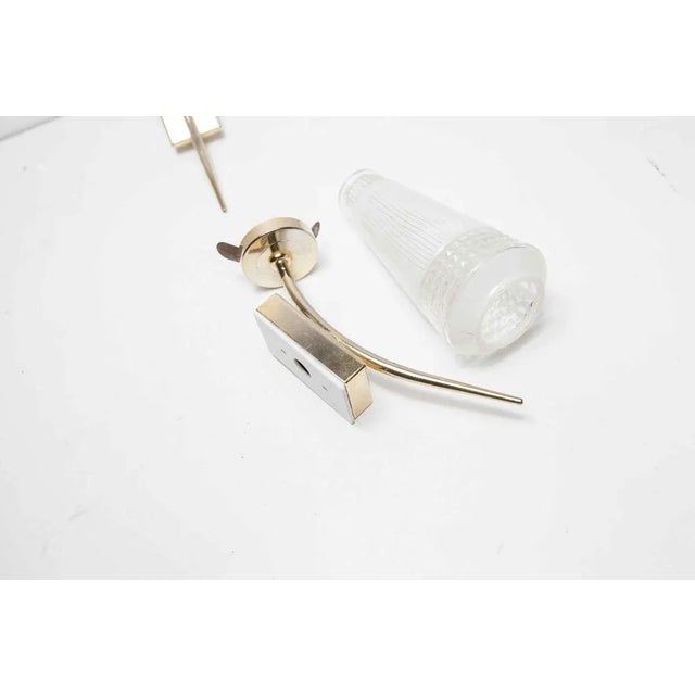 Gold Brass and White Transparent Glass Sconces, 1960s, Set of 2 For Sale - Image 8 of 9