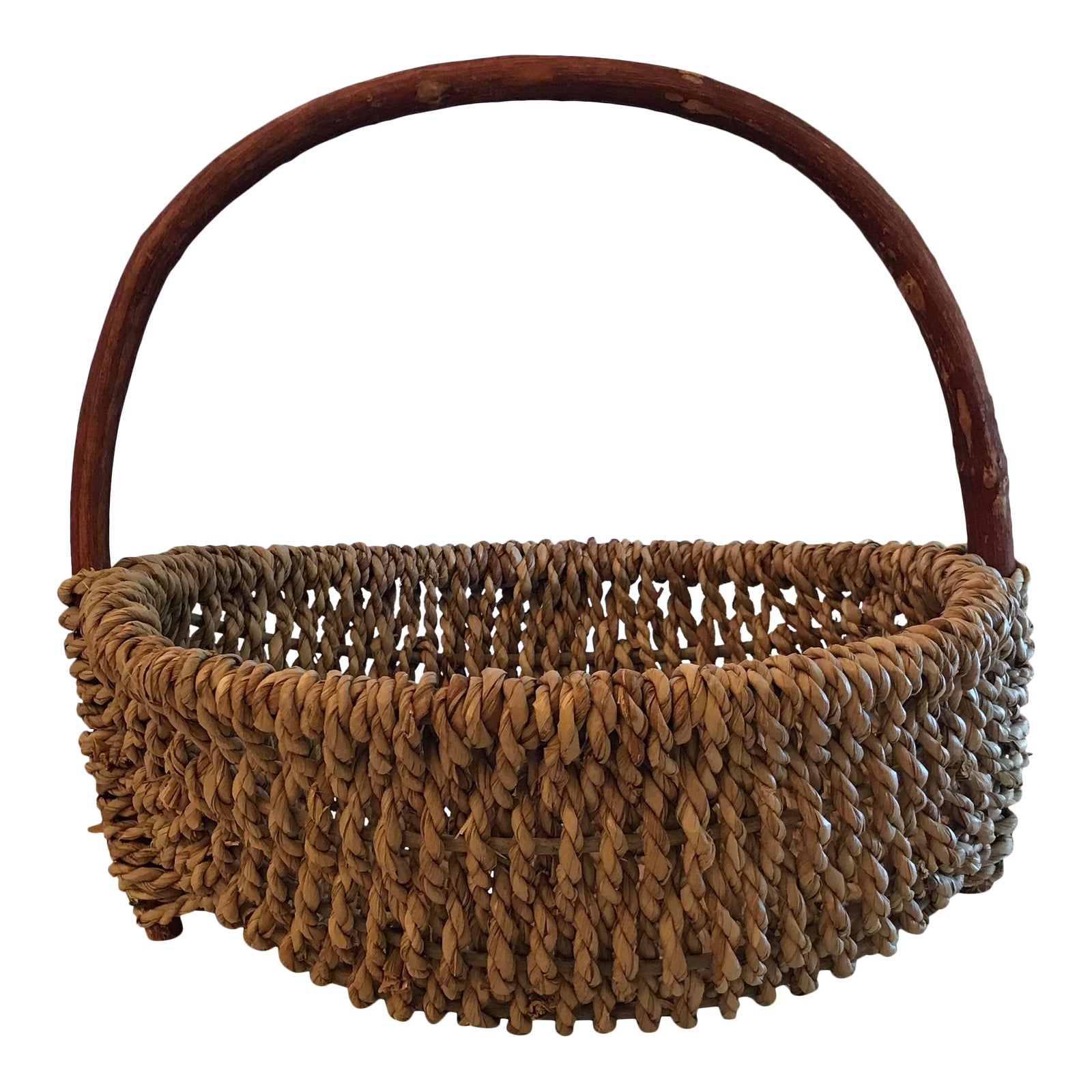 Vintage Bentwood Handle Rope Basket Chairish