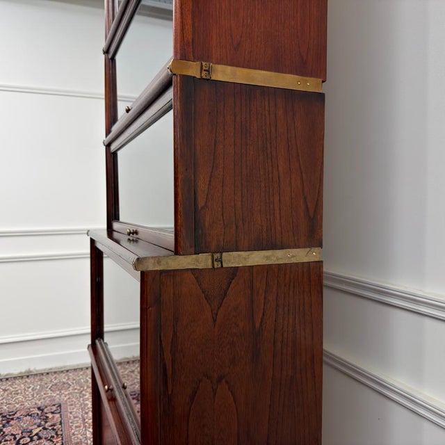 English Bookcase in Brass, Glass, and Ash in the style of Globe-Wernicke For Sale - Image 5 of 13