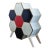Beautiful chest of drawers with wooden honeycomb structure (seven drawers), covered in multicolored glass with brass...