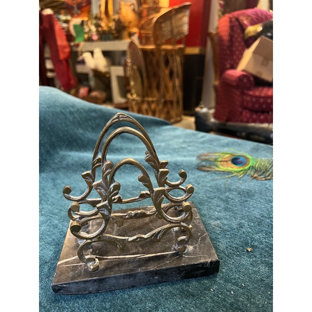 Vintage Brass File/Paper Organizer With Marble Base For Sale - Image 4 of 6
