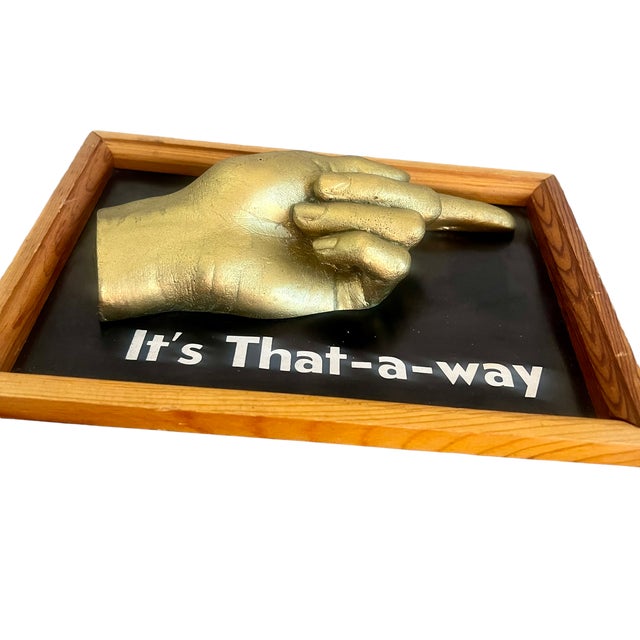 Mid-Century Modern Vintage 1962 Framed Plaster Gold Cast Hand Wall Art "It's That-A-Way" For Sale - Image 3 of 11