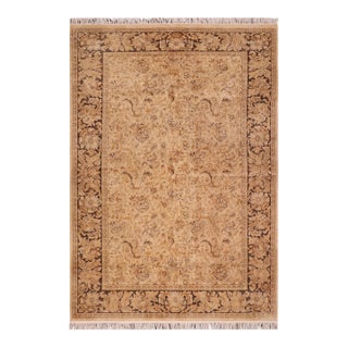 Boho Chic Floral 1990's Pak-Persian Beige/Charcoal Wool Rug - 6'1'' X 9'1'' For Sale