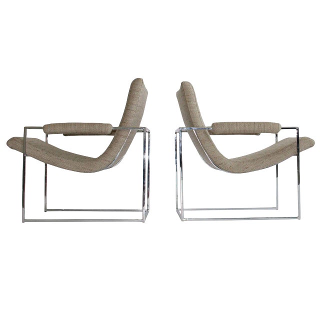 Petite Milo Baughman Chrome Lounge Chairs - a Pair For Sale