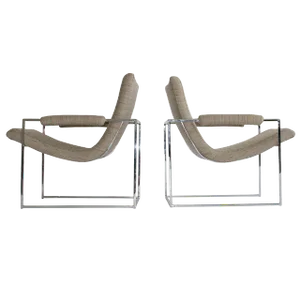 Petite Milo Baughman Chrome Lounge Chairs - a Pair