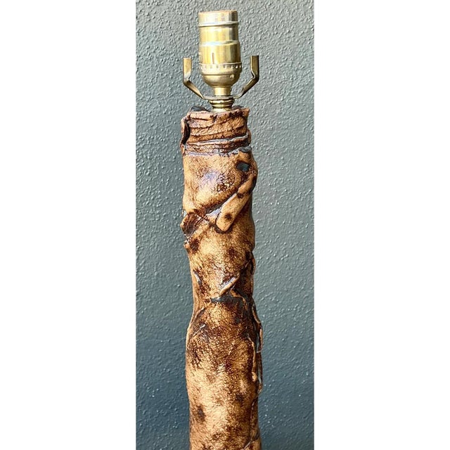 Vintage Hand Made Faux Bois Ceramic Lamps - A Pair For Sale - Image 4 of 12