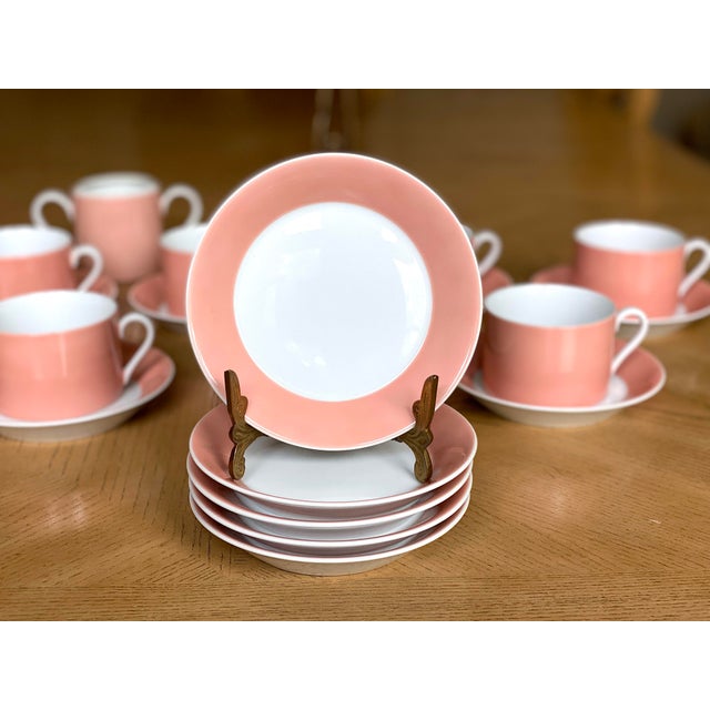 Fitz and Floyd 1970s Fitz and Floyd Rondelet Barbie Pink Peach Coffee & Dessert Set- 20 Pieces For Sale - Image 4 of 11