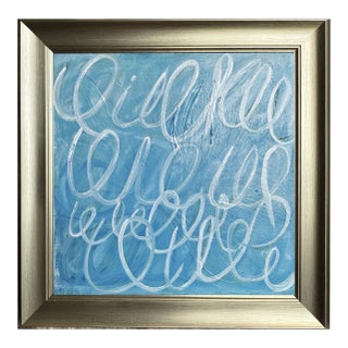 Original Abstract Calligraphy Painting in Brushed Gold Frame, Oil on Canvas, 14.5" X 14.5" by Tatiana Duperault For Sale