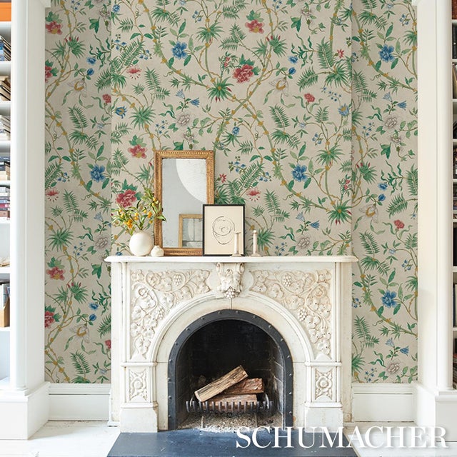 SAMPLE - Schumacher Arasi Botanical Wallpaper In Parchment For Sale In New York - Image 6 of 7
