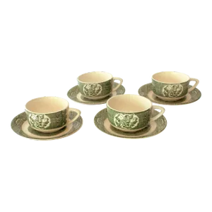 Mid 20th Century "The Old Curiosity Shop" Cups and Saucers Set- 8 Pieces