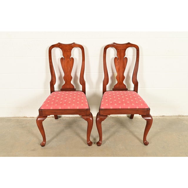 Queen Anne Henkel Harris Queen Anne Solid Cherry Wood Side Chairs or Dining Chairs, Pair For Sale - Image 3 of 13