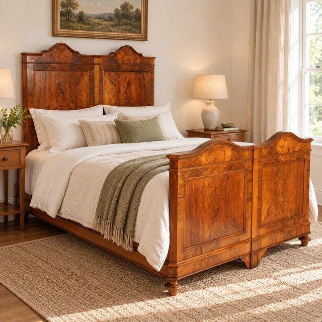 19th Century Neoclassical Solid Blond Walnut and Walnut Veneer Double Bed from Bassano Manufactures For Sale - Image 16 of 18