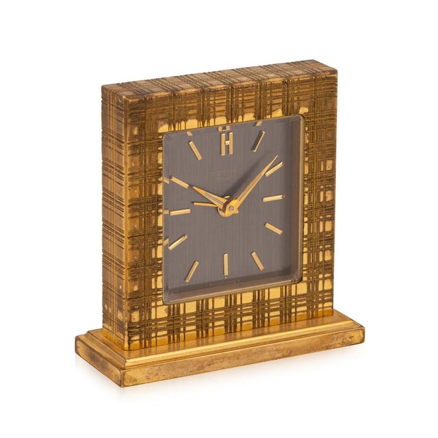 Vintage Swiss Gilt Brass Desk Clock from Hermès, 1960s For Sale - Image 10 of 10