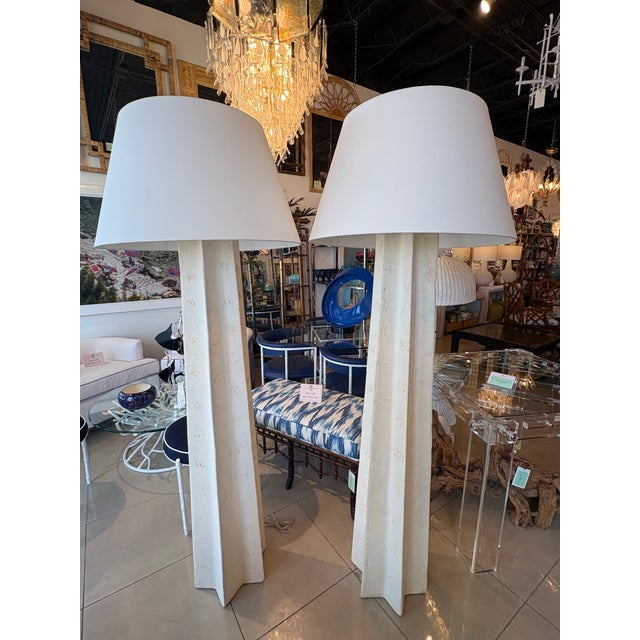 Mid-Century Modern Michael Taylor Monumental Pair 1970s Plaster Stone Floor Lamps Newly Wired For Sale - Image 3 of 13