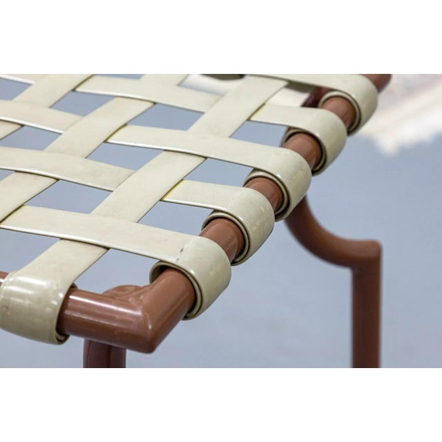 Late 20th Century Vintage Tropitone Brown and Beige Woven Vinyl Seat Outdoor Patio Stools - Set of 4 For Sale - Image 5 of 8