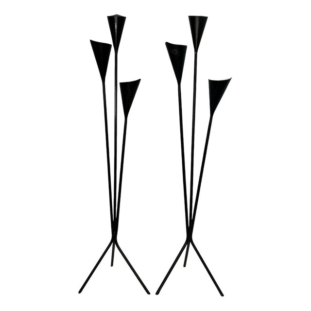 Sculptural Tall Floor Candleholders, attributed to Svend Aage Holm Sørensen, Denmark, 1950s60s, Set of 2 For Sale