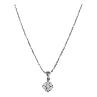 0.20ctw Diamond Flower Cluster Pendant Necklace 14k White Gold 16" Bead Chain For Sale