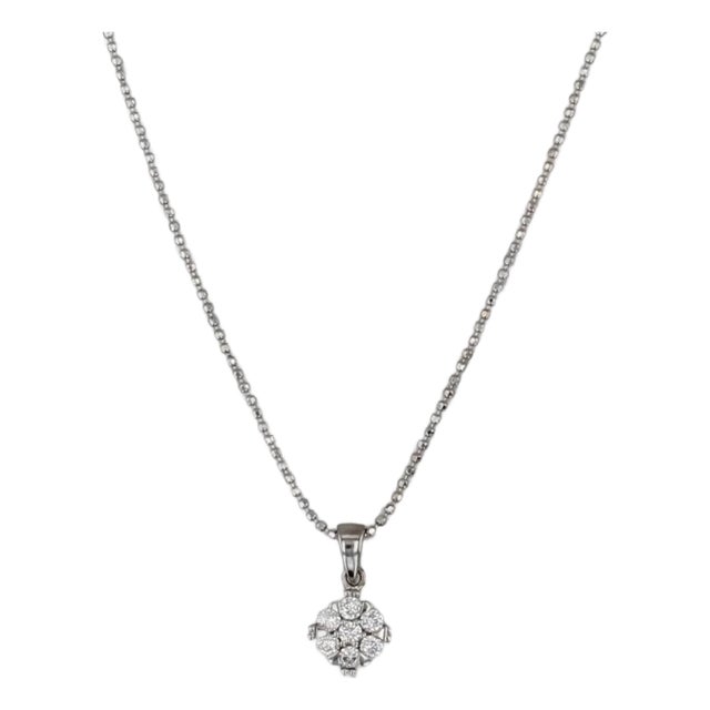 0.20ctw Diamond Flower Cluster Pendant Necklace 14k White Gold 16" Bead Chain For Sale
