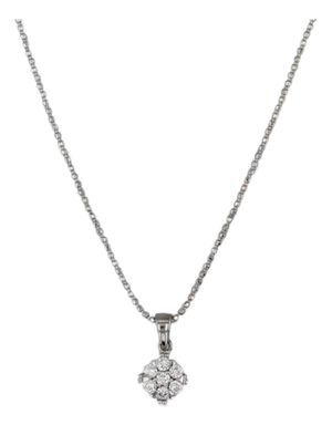 0.20ctw Diamond Flower Cluster Pendant Necklace 14k White Gold 16" Bead Chain
