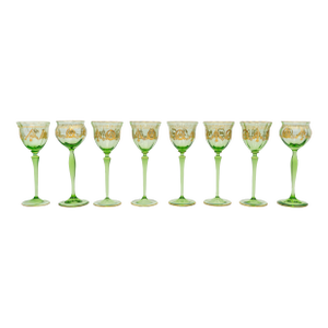 Set of 8 Antique Green Art Glasses