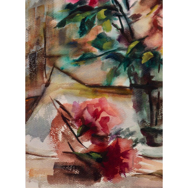 1960s Mid Century Pink Roses Floral Bouquet Still Life Watercolor by Celia B Michelena For Sale - Image 5 of 7