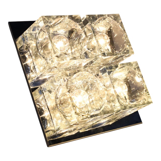 1960s Murano Block Glass Sconce or Ceiling Light by Gaetano Sciolari for Lightolier For Sale