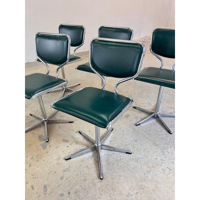 Swivel Chair in Green Faux Leather Upholstery and Chrome For Sale - Image 11 of 11