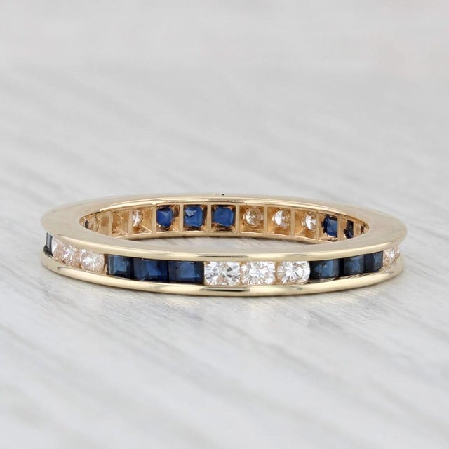 2010s 1.35ctw Blue Sapphire Diamond Eternity Band 14k Gold Stackable Wedding Ring For Sale - Image 5 of 7