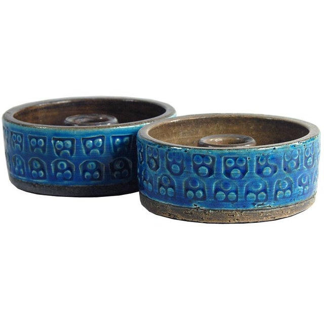 Italian Rimini Blue Ceramic Candleholders by Aldo Londi for Bitossi, 1970s, Set of 2 For Sale - Image 11 of 11