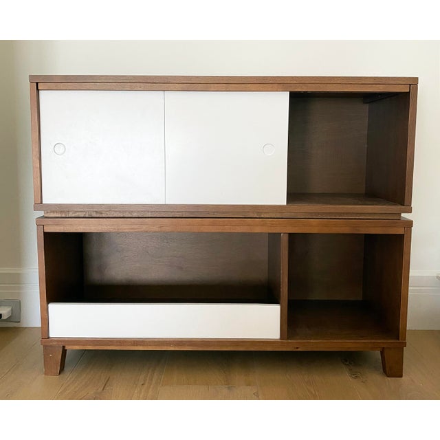 Crate & Barrel MidCentury Modern Style Walnut Toy Box and Book Shelf
