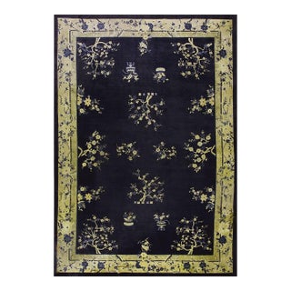1920s Large Oversized Big Antique Chinese Peking Birds Vase Floral Wool Rug For Sale