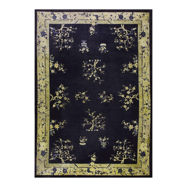 1920s Large Oversized Big Antique Chinese Peking Birds Vase Floral Wool Rug For Sale