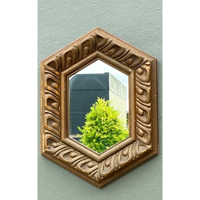 Gold Vintage Italian Hexagonal Carved Wood Mirror For Sale - Image 8 of 12